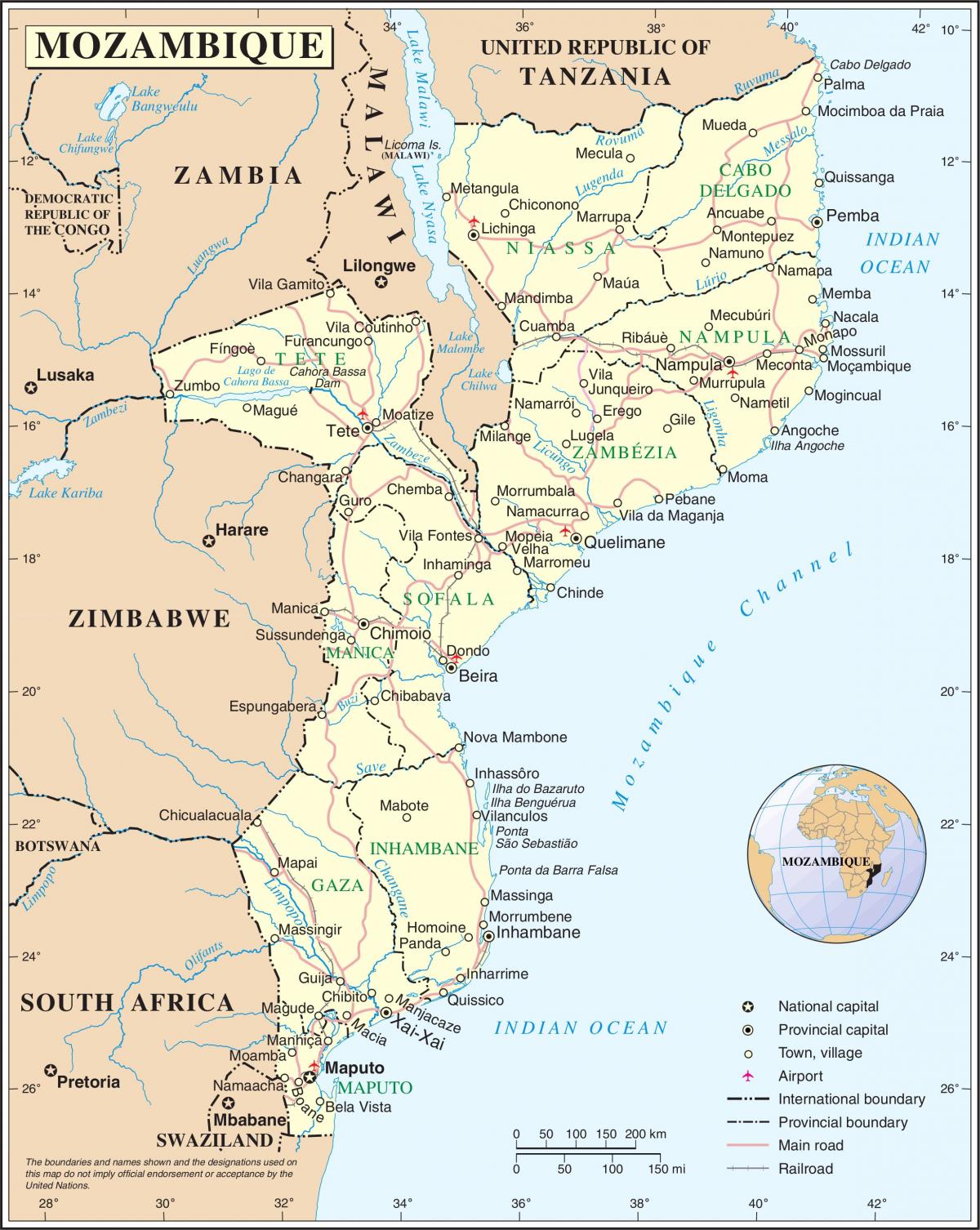 lapangan terbang di Mozambique pada peta