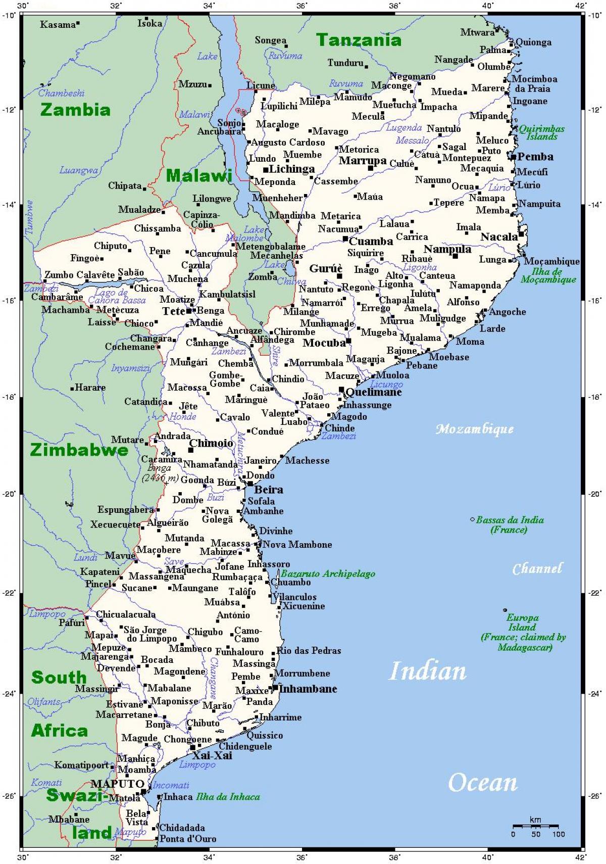 peta bandar-bandar Mozambique