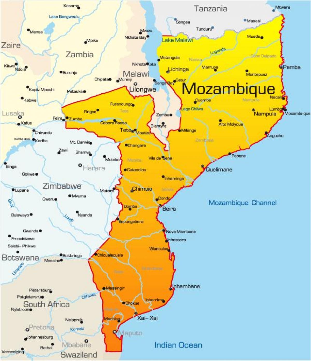 peta Mozambique peta dengan jarak